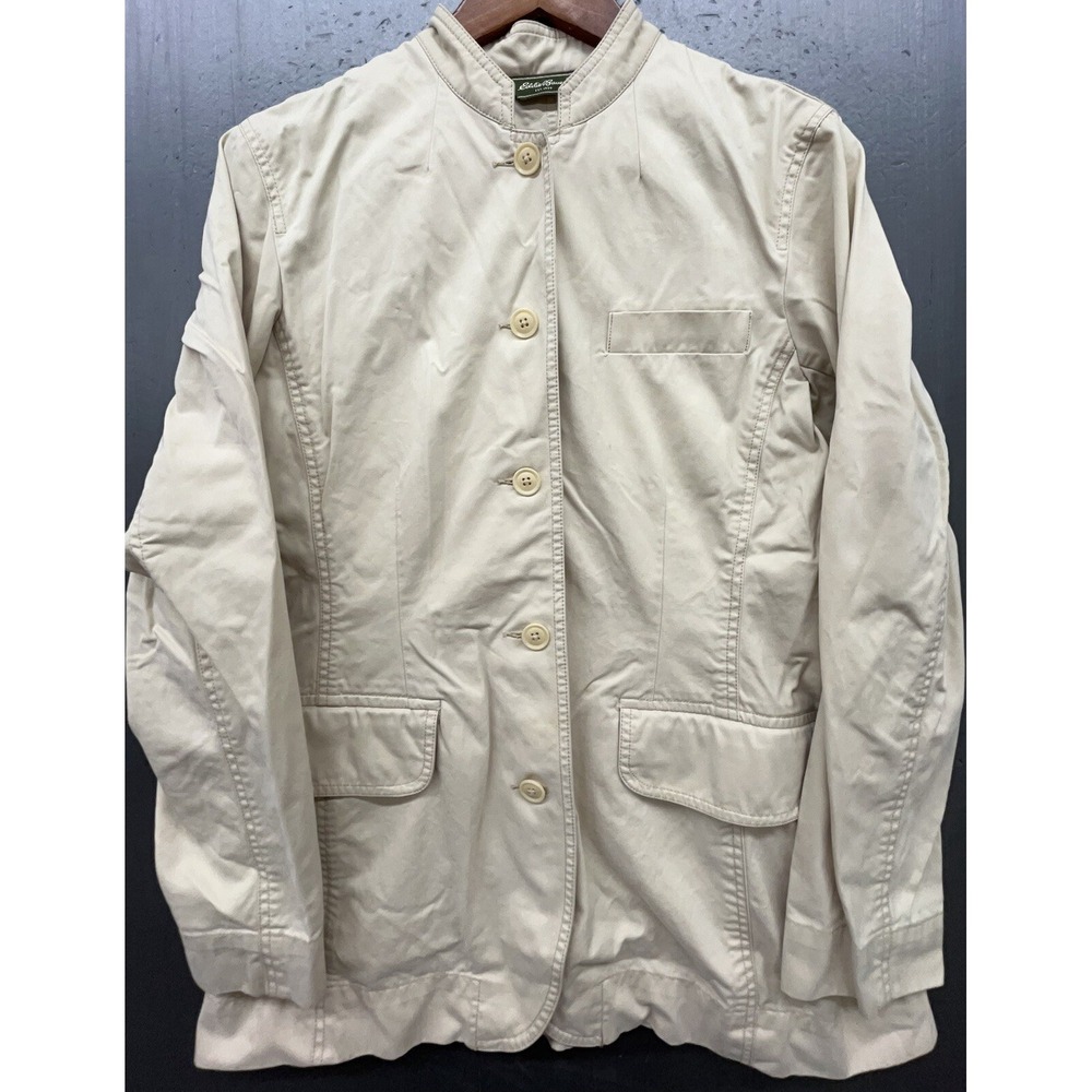 Eddie Bauer Safari Jacket Women 14 Beige Cotton Button Up Field Photography Coat